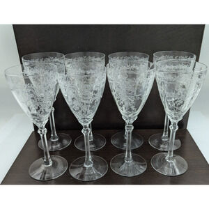 Fostoria June Elegant Clear Etched Water Goblets Glasses 8.25" – Set of 8 - 10oz